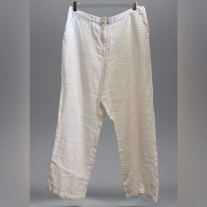 L.L.Bean Linen Pants White Wide Leg Straight Tall 14 Beach Resort Lightweight